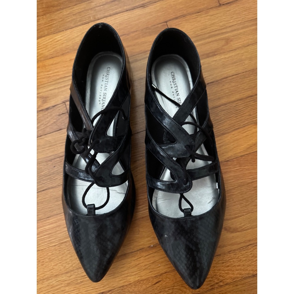 Christian Siriano for Payless Black Snakeskin Lace Up Pointed Toe Flats Shoes